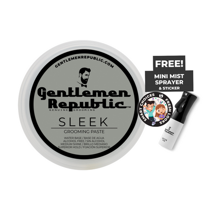 Gentlemen Republic grooming paste with a free mini mist sprayer and sticker on a white background