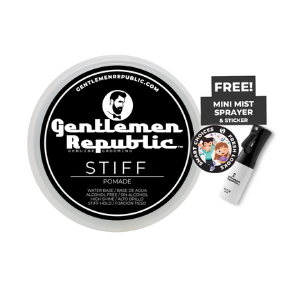 Gentlemen Republic pomade with a mini mist sprayer and sticker on a white background